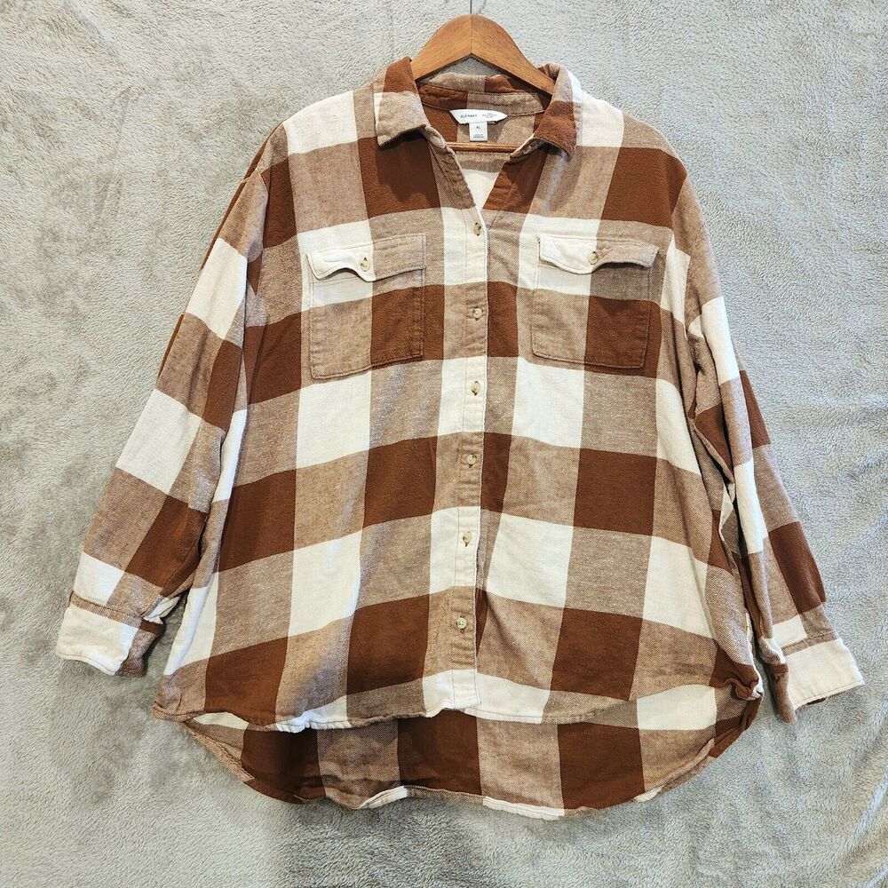 Old Navy Brown and Cream Plaid Blouse
